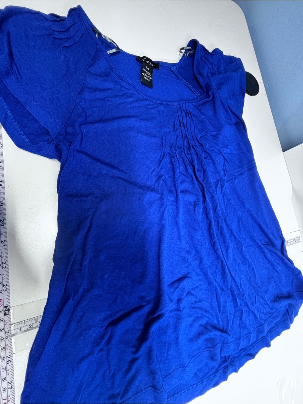 Dex Royal Blue Soft Rayon Ruched Sleeve Blouse size Large - Picture 7 of 7